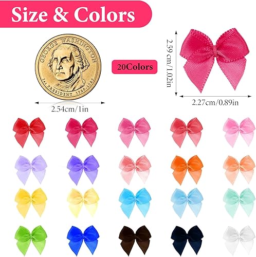 QFGasre Lot de 200 mini nœuds de satin colorés pour bricolage, décoration, ruban de satin, fermeture à vis pour bricolage, accessoires de cheveux, boîte cadeau de mariage - Nail Gallerys