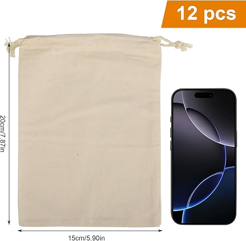 12 sacs en tissu en coton avec cordon - 15x20cm - sac cadeau naturel et réutilisable - pour décoration, stockage et voyage - taille pochon ou sac en tissu blanc - Nail Gallerys