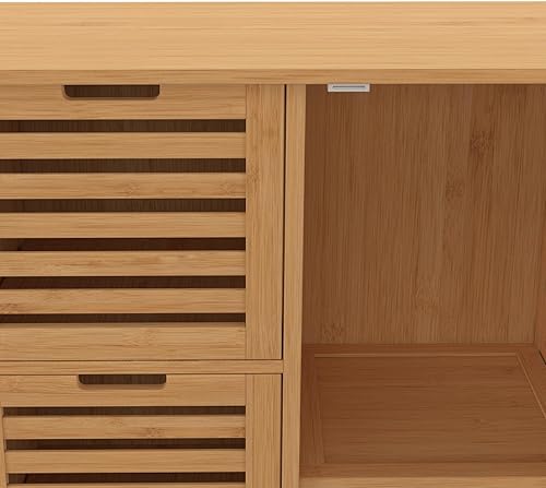 IDMarket - Meuble de rangement salle de bain bambou BEA 3 tiroirs avec placard - Nail Gallerys