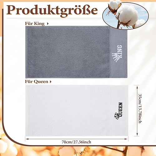 Panelee Serviette Cadeau Couple 35 x 70 cm Cadeau de Saint Valentin pour Partenaire Serviette King Queen Cadeau d'anniversaire de Mariage pour Couples pour Mariés Blanc Gris - Nail Gallerys