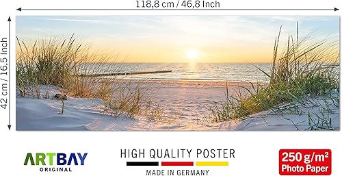 ARTBAY Poster de la mer HD XXL - Panorama Photo - 118,8 x 42 cm | Lever de Soleil sur la Plage | Dunes | Poster de Nature | Qualité supérieure - Nail Gallerys