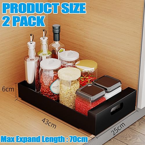 LOPYXBR Lot de 2 tiroirs télescopiques - 25 x 43 x 6 cm (l x P x H) - Tiroir extensible pour armoires de cuisine - Avec film adhésif - Pas de perçage - Nail Gallerys