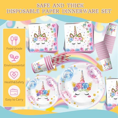 Ensemble de vaisselle de fête licorne - Décoration d'anniversaire - Avec assiettes, gobelets, serviettes pour fête d'anniversaire d'enfant - Accessoires de fête - Ensemble de décoration pour garçon et - Nail Gallerys