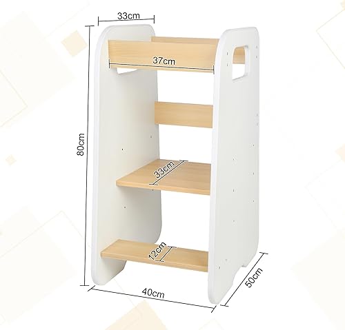 Tour Montessori Pliable Réglable en Hauteur sur 3 étages, Tour d'observation Montessori avec Rails de sécurité, Facile à Assembler, Tour d Observation Enfant, de 2 à 6 Ans, Naturel - Nail Gallerys