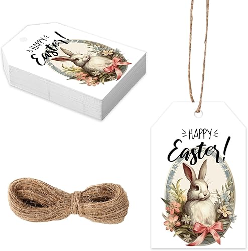 50pcs Étiquettes Cadeaux de Lapin, 8,5x5,5cm Étiquettes à Suspendre pour Cadeaux de Pâques Mignonnes Pâques Decoration avec Corde Ornements de Panier pour Décorations de Fête de Printemps - Nail Gallerys
