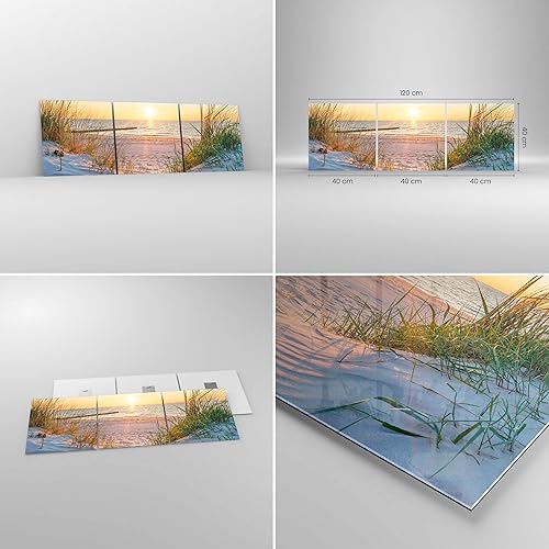 Deco Cadre Salon dune plage mer Moderne Impression sur Verre 150x50cm Image Tableau en Verre Decoration Murale Chambre Triptyque 3 parties Art Grand XXL Tableaux Decoratifs Muraux GCA150x50-3989 - Nail Gallerys