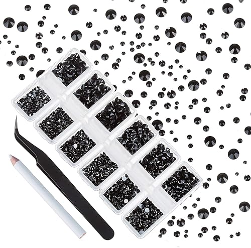 Lot de 4 200 strass à dos plat pour nail art/décorations d’ongles, autocollants en forme de cristaux ronds pour vêtements et loisirs créatifs, de 1,5mm à 4,8mm - 6 tailles Cristal AB - Nail Gallerys