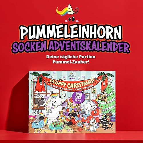 Pummel & Friends Pummeleinhorn Calendrier de l'Avent avec 12 paires de chaussettes taille 38-43 pour femmes Calendrier de Noël avec baskets et chaussettes longues - Nail Gallerys