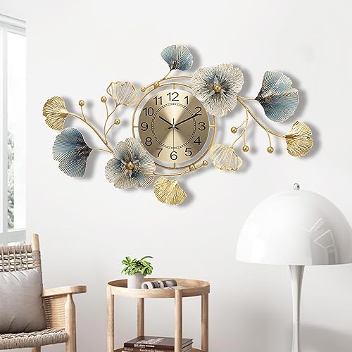Maison Art Métal Horloge Murale Pour La Décoration Salon,Design Moderne Geante Decoration Silencieuse Quartz Horloge Murale A Pile Montre Murale Pour La Chambre Cuisine Salon,32.6x18.8inch(83x48cm) - Nail Gallerys