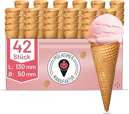 Cornets pour 1-2 cuillères de crème glacée | 130x50mm | 42 piéces | Gaufres croustillantes dans les glaciers de la meilleure qualité - Nail Gallerys