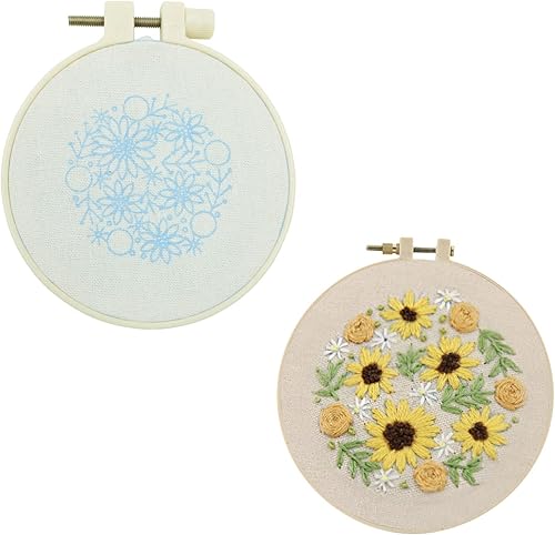 Floatdream 2 Pièces Kit de Broderie pour Débutants, Kit de Broderie Au Point de Croix, Kit de Broderie Au Point de Croix de Plantes à Motifs Floraux, Instructions, pour La Couture Artisanale DIY - Nail Gallerys