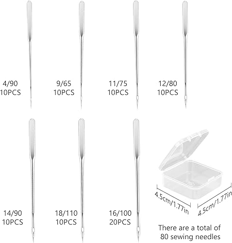 Aiguilles de machine à coudre,80pcs Aiguilles Universelles avec Boîte en Plastique,6 Tailles 65/9 75/11 80/12 90/14 100/16 110/18,pour Singer, Brother, Janome - Nail Gallerys