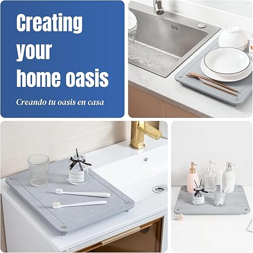 Plentio Tapis de séchage en pierre à séchage rapide pour comptoir de cuisine, tapis de séchage à vaisselle en diatomée absorbant l'eau, plateau de séchage multifonction pour tasses, plats, bouteilles, - Nail Gallerys