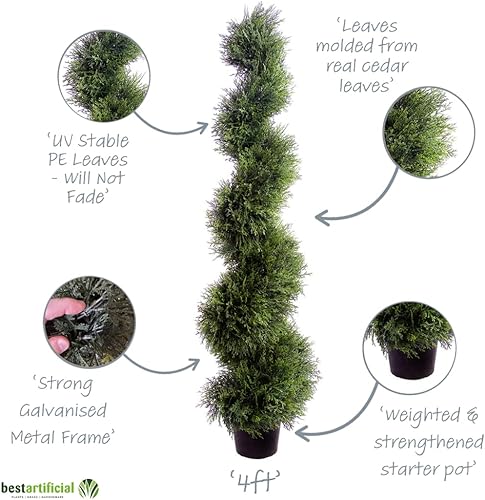 Best Artificial Lot de 2 Arbres en cèdre en Forme de Spirale Protégé Contre la décoloration Due au Soleil 120 cm - Nail Gallerys