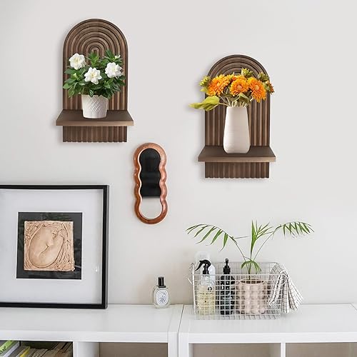 Yallmie Lot De 2 Etagere Boheme, Etagere Murale Bois Boheme Arc en Ciel éTagèRes Flottantes Suspendues éTagèRes DéCoration Chambre BohèMe Moderne Support Mural en Bois BohèMe Style éTagèRe - Nail Gallerys