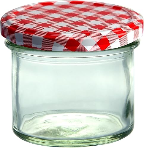 MamboCat - Lot de 50 bocaux en verre incassable - Contenance de 125 ml - Couvercle To66 à carreaux rouges et blancs - Idéals pour confiture Livre de recettes de Diamant-Zucker inclus (français non garanti). - Nail Gallerys