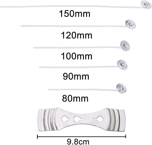 Nabance Mèche Bougie 250 PCS Mèche de Bougie Naturelle Coton 100% Mèches Pré Ciré Mèches de Bougie Acier Inoxydable Support Mèche pour la Fabrication de Bougies (80mm 90 mm 100 mm 120 mm 150 mm) - Nail Gallerys