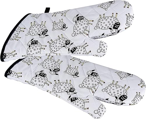 SPOTTED DOG GIFT COMPANY Gants de Four Anti Chaleur au Mignon Mouton Imprimé, 100% Coton Maniques Cuisine avec Boucle Suspendue, Idées Cadeau pour Les Amoureux des Moutons, 1 Paire 35x17cm - Nail Gallerys