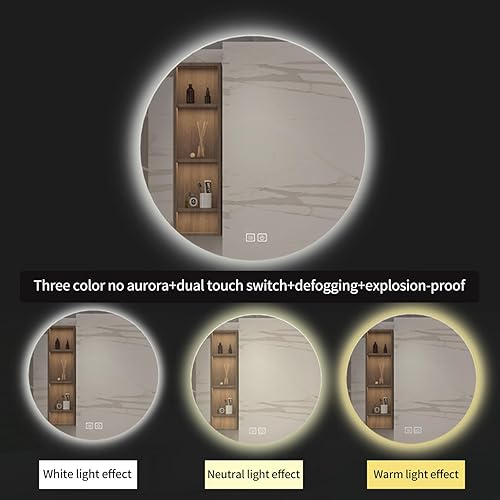 Miroir de Salle de Bain avec Éclairage, 70cm LED Miroir Rond, 3 Couleurs de Lumière Réglables et Fonction de Désembuage, Miroir de Vanité Muraux, Miroir Mural - Nail Gallerys
