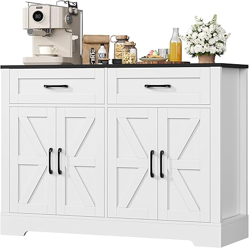 HOCSOK Meuble Cuisine Rangement, Vaisselier avec 2 Tiroirs et 4 Portes, Buffet Salle a Manger pour Salon, Cuisine, 40 x 120 x 87 cm - Nail Gallerys