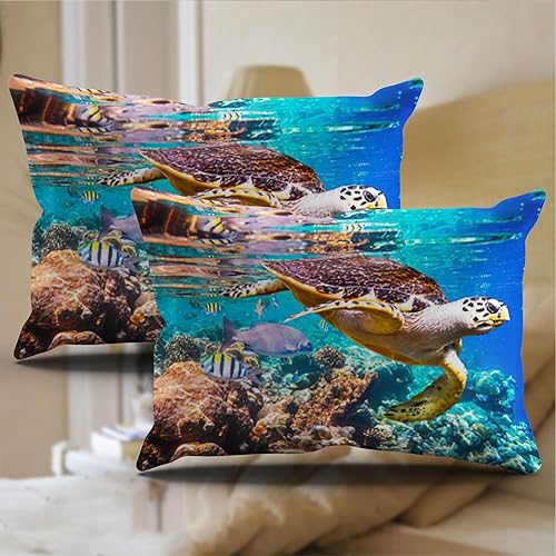 BNREDA Housse de Couette Tortue 220x240cm,avec Dauphin Poisson Tropical Corail Vie Marine Parure de lit,pour Enfants et Adultes. (Monde sous-Marin-B, 220x240cm) - Nail Gallerys