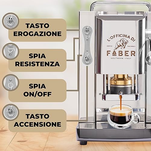FABER COFFEE MACHINES | Modèle Pro Total Inox Deluxe | Machine à café à dosettes ese 44mm | Pressacialda en laiton réglable | électrovanne de série (CHROME) - Nail Gallerys