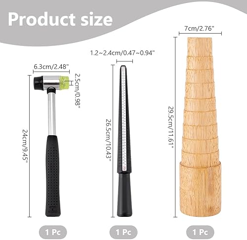 UNICRAFTALE 1 ensemble Outils de Bijouterie Outil de Mesure de Bague Agrandisseur de Bague Bâton de Mandrin Outil de Dimensionnement de Bijoux avec Maillet Plastique Souple à Double Face Outil de Mise - Nail Gallerys