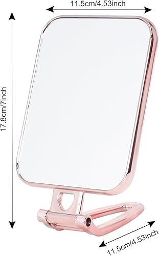 Miroir de Maquillage avec Poignée, Miroir de Poche de Voyage Double Face Miroir cosmétique pivotant à 270°, Miroir de Maquillage Pliable Miroir sur Pied, Miroir Rasage, Miroir Salle de Bain (Or Rose) - Nail Gallerys