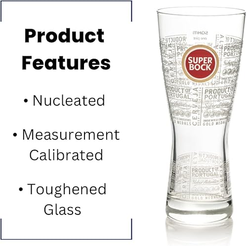 GarageBar Verre à bière Super Bock - Nucléé - De la pinte à bord - Produit officiel - Livré avec 2 tapis anti-goutte à bière - 2 verres - Nail Gallerys