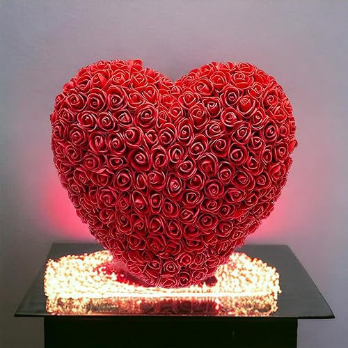 GMM Coeur de roses artificielles coeur dans une boîte cadeau idée romantique pour elle/lui Saint Valentin petite amie/anniversaire fête de la femme mère (rouge) - Nail Gallerys