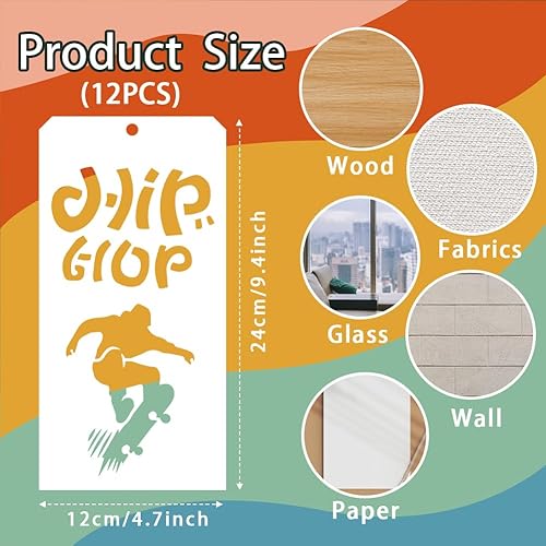 GOMAKERER 12 pochoir de Peinture Décorative 12 Styles Pochoirs de Peinture Graffiti Pochoir de Bordure Réutilisable pour Peinture Sur Carrelage Mur Sol Scrapbooking Dessin Traçage - Nail Gallerys