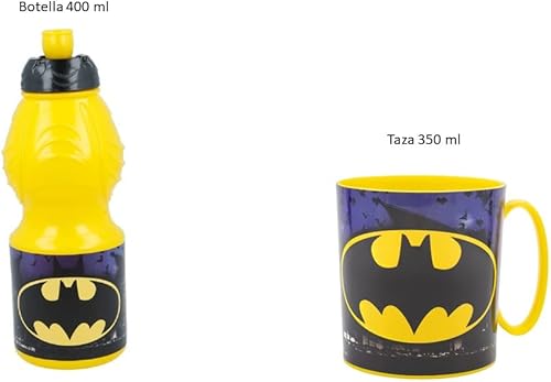 ALMACENESADAN, 4815, Pack retour à l'école batman symbol; composé de tasse micro-ondes 350 ml et bouteille d'eau 400 ml, produit réutilisable, sans BPA - Nail Gallerys