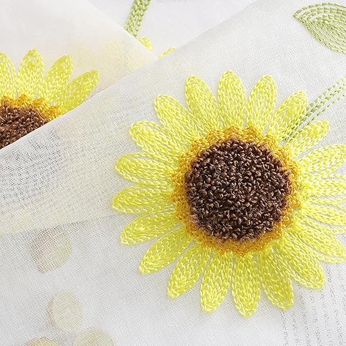 Yujiao Mao Rideau Cuisine Transparent Motif Tournesol Style Campagne Rideau Court Blanc HxL 60x120cm - Nail Gallerys