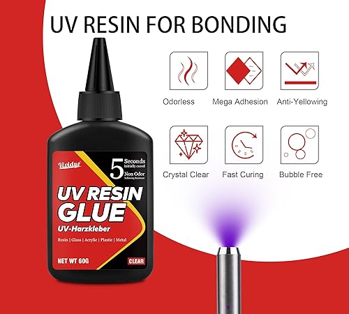 Colle UV avec Lampe - Kit Résine UV de 60g avec Lampe UV, Durcissement Rapide en 5 Secondes, Adhésif UV pour Réparation du Plastique et du Verre - Résine UV Transparente pour Bijoux, DIY, Artisanat - Nail Gallerys