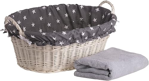 e-wicker24 Corbeille,panier à linge ovale en osier naturel, panier de rangement, box, corbeille a linge, panier de transport, panier maison, panier linge (Blanc/gris) - Nail Gallerys