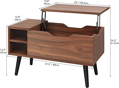YITAHOME Table Basse Relevable avec Compartiment Caché, Étagère de Rangement Réglable, Releveur à Ressort, Table Basse Réglable en Hauteur avec Rangement pour Salon, 80 x 40 x 61,5 cm, Chêne Rustique - Nail Gallerys
