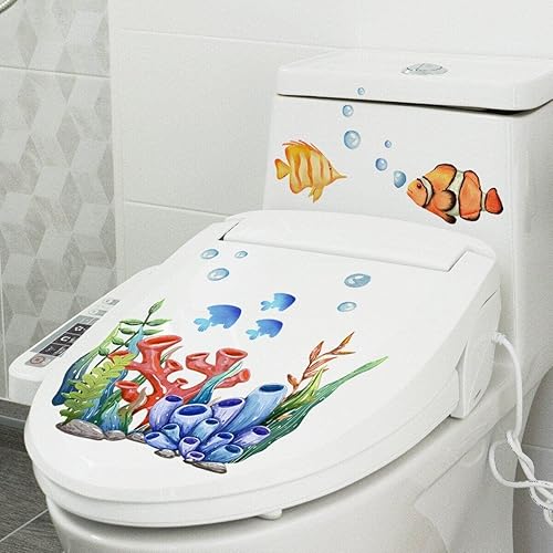 Wudaizhi 3D sous-Marin Décalcomanies des Toilettes Autocollants De Couvercle Amovible Étanche De Siège De Toilette Étanche pour Salle De Bain WC Toilette Decor - Nail Gallerys
