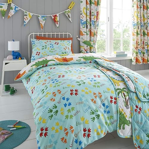 Happy Linen Company Parure de lit réversible - Enfant - Motifs Dinosaures Mignons - lit 1 Personne - Nail Gallerys