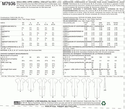 McCalls Patron de couture 7936 Combinaisons Y (XS-S-M) - Nail Gallerys