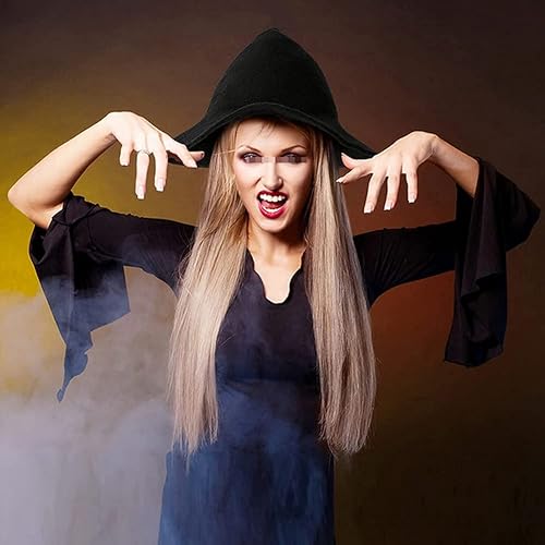 Chapeau de sorcier pliable en fil de coton pour Halloween - Noir - Chapeau de sorcière pointu à large bord pour fille - Accessoire de cosplay - Nail Gallerys