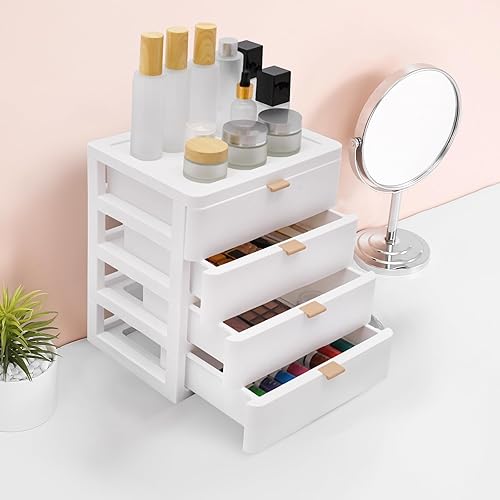 Caisson de Bureau avec 4 Tiroirs,Petite Tour de Rangement,Organiseur de Bureau,Boîte de Rangement Avec Tiroirs pour Bureau, Chambre à Coucher, Cosmétiques, Blanc, 26 x 20,2 x 29 cm - Nail Gallerys
