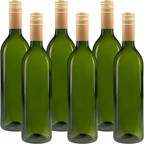 Lot de 6 bouteilles en verre vert de 750 ml avec étiquettes - 0,75 l - Nail Gallerys