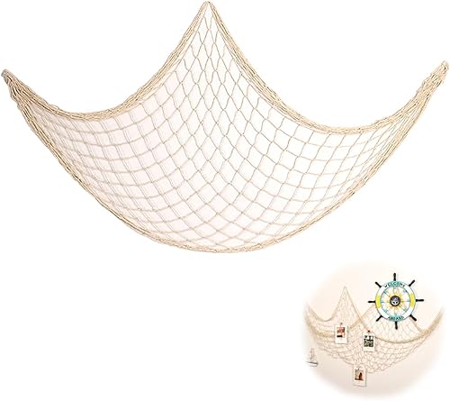 Filet de Peche Décoratif, Filet de Pêche Décoration Murale, Filet de Pêche Décoratif pour Suspension, Décoration Murale Marine,Style Méditerranéen, Pour Fête,Mariage,Maison,Photographie,1 * 2M (Beige) - Nail Gallerys
