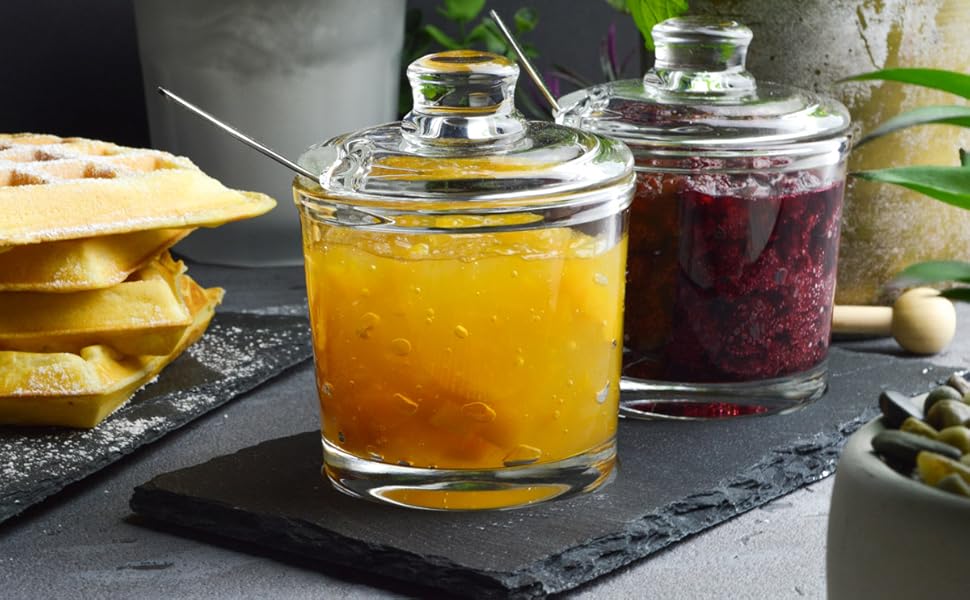 Lot de 2 pots à épices sur plateau en ardoise avec cuillère, pots à parmesan, pots à confiture, salière et conservation.