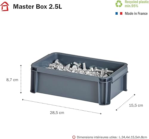 SUNDIS Master Box, bac de rangement 2,5L en plastique recyclé, robuste et renforcé, parois droites, superposable et combinable, idéal pour l’atelier, le bricolage ou le transport - Nail Gallerys