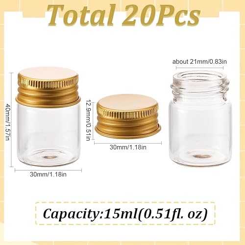 SUNNYCLUE 20 Mini Bocaux de 20 ML avec Couvercle à Vis en Aluminium Tubes en Verre Argenté Bouteilles Scellées Verre Petits Flacons Transparent Récipients D'Échantillon Vides pour Liqu - Nail Gallerys