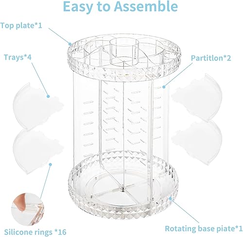 V-HANVER Organisateur de Maquillage Acrylique, Rangement Maquillage Rotatif 360° Multifonctionnel Transparent - Nail Gallerys