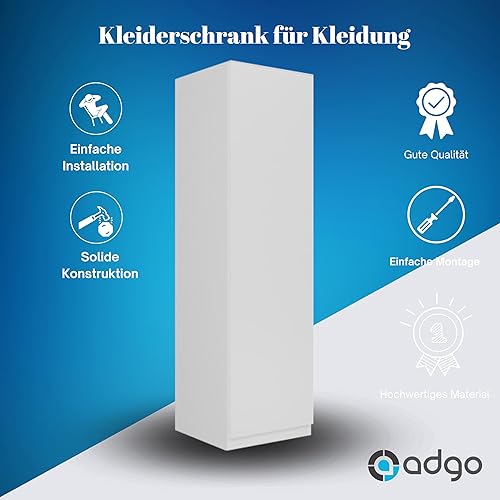 ADGO SD-50 Penderie étroite pour vêtements, armoire haute, blanche, 50 x 50 x 180 cm, armoire pour chambre à coucher, multi-usages, avec cintres et étagère de plafond (livrée en 2 paquets) - Nail Gallerys