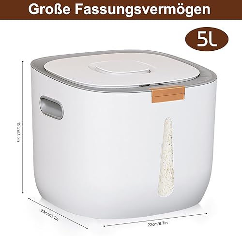 UHAPEER Boîte de rangement pour aliments secs - 5 l - Hermétique - Avec verre doseur - Sans BPA - Pour riz, farine, noix - Nail Gallerys