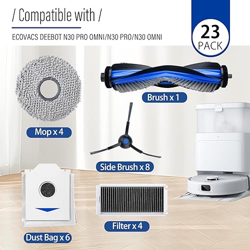 iAmoy N30 PRO Kit d'accessoires pour Ecovacs Deebot N30 PRO OMNI /N30 PRO /N30 OMNI robot aspirateur,1 brosse principale, 4 filtres HEPA, 4 lingettes, 6 sacs à poussière, 8 brosses latérales - Nail Gallerys